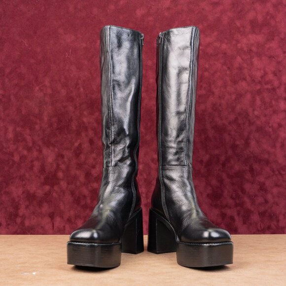 Jeffrey Campbell Women Black Leather The Band Retro 90s Y2K Platform Boots sz 9. - Picture 3 of 9